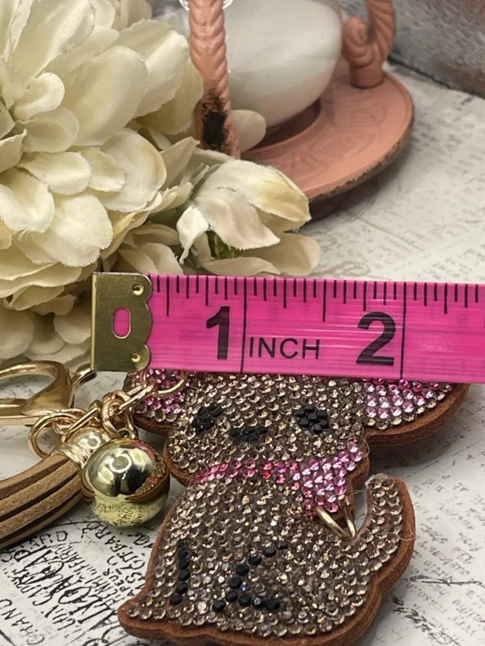 Bling Pink Brown Sparkling Rhinestone Chihuahua Keychain Gold Purse charm Gift